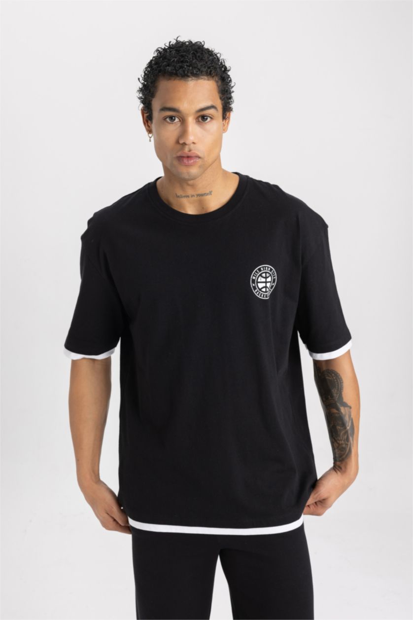 MAN Black DeFactoFit NBA Denver Nuggets Oversize Fit T-Shirt