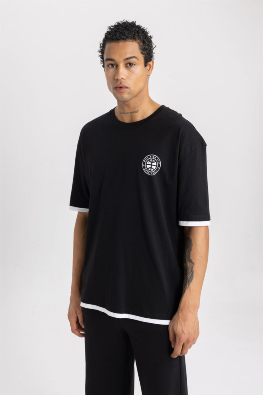 MAN Black DeFactoFit NBA Denver Nuggets Oversize Fit T-Shirt