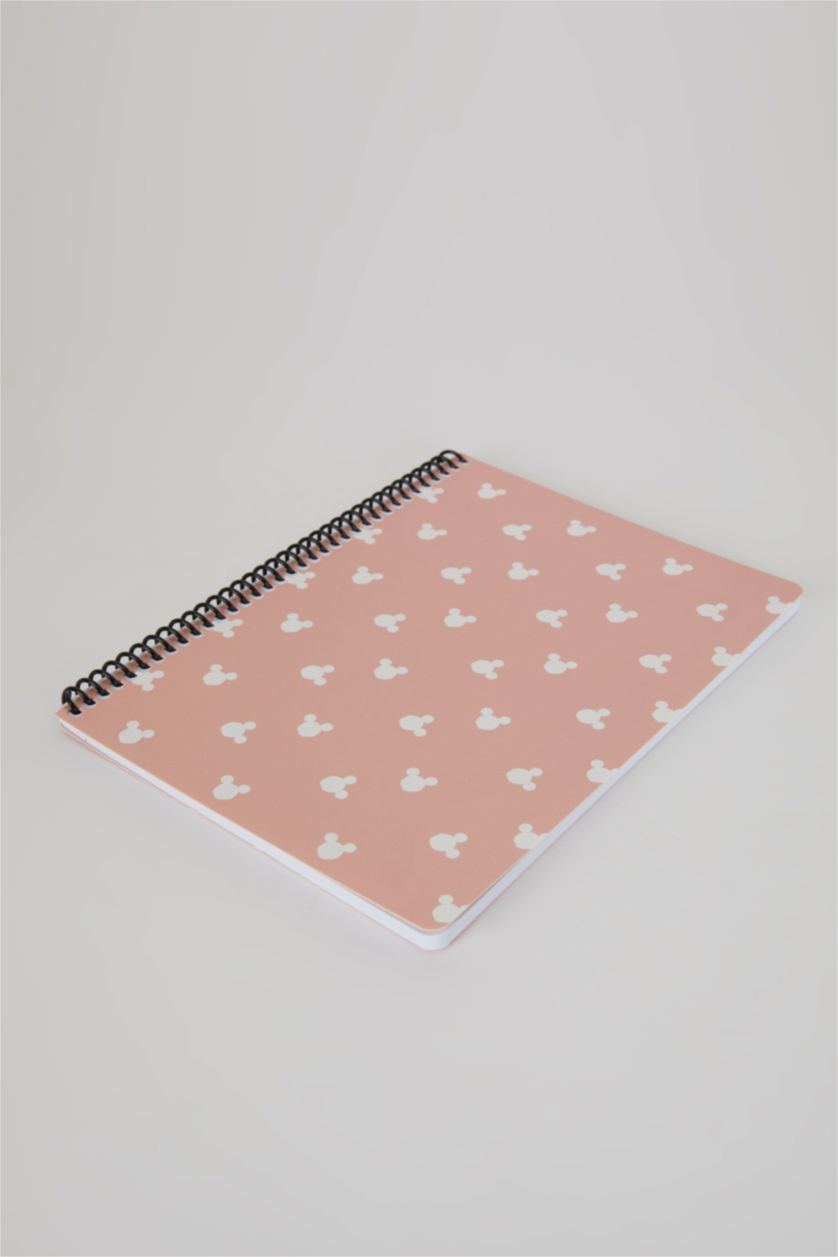 Kadın Pembe Mickey Mouse Desenli Çizgili Spiralli 16,5x22,5 cm Not Defteri