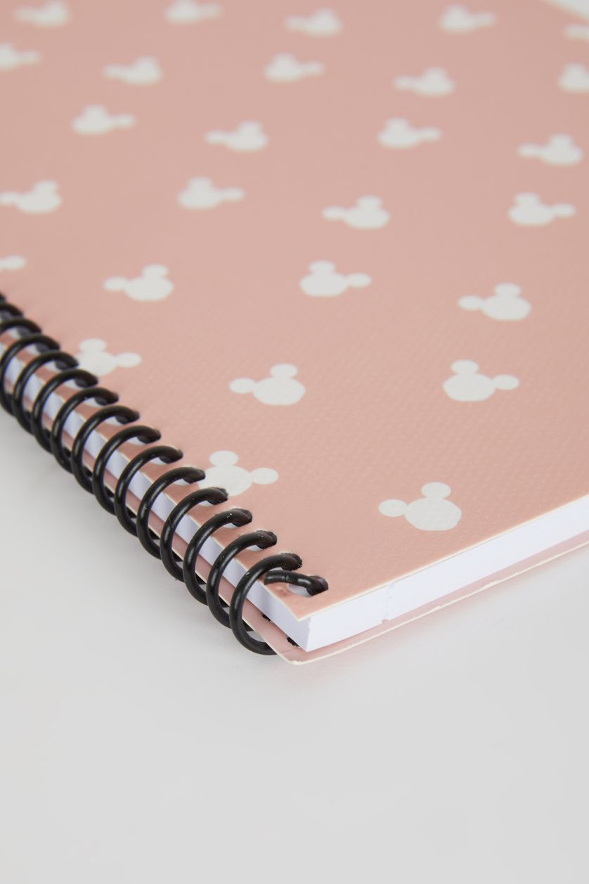 Kadın Pembe Mickey Mouse Desenli Çizgili Spiralli 16,5x22,5 cm Not Defteri