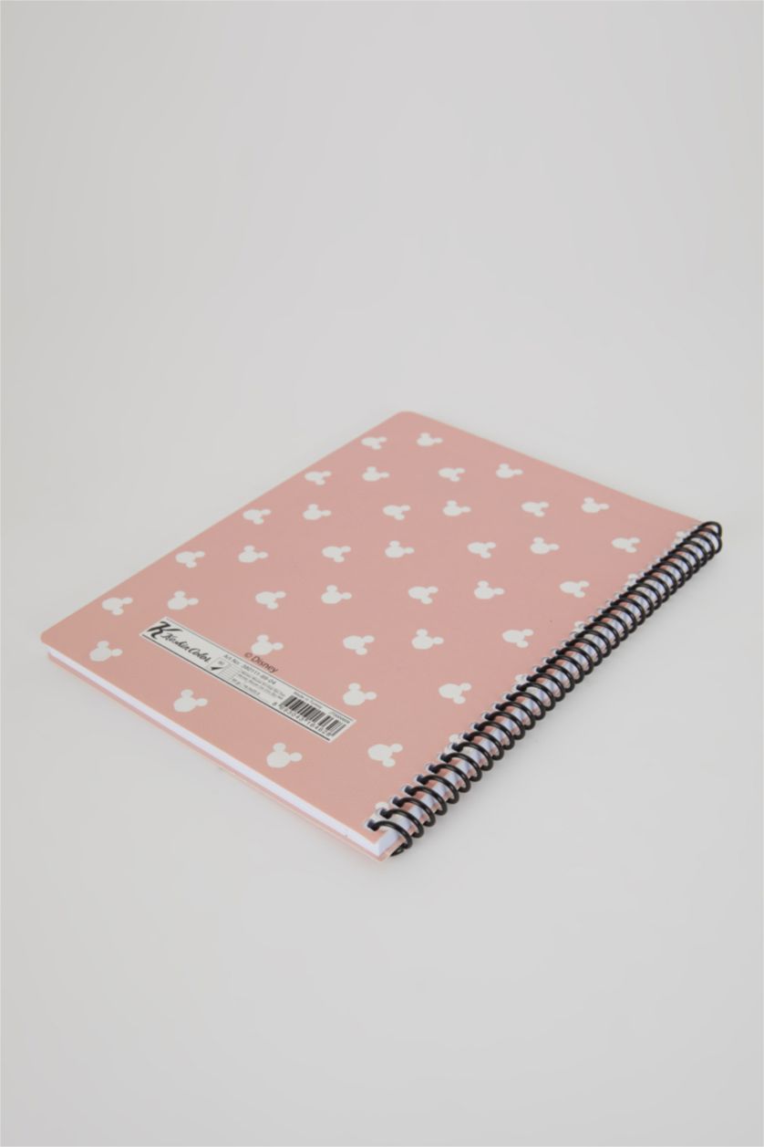 Kadın Pembe Mickey Mouse Desenli Çizgili Spiralli 16,5x22,5 cm Not Defteri