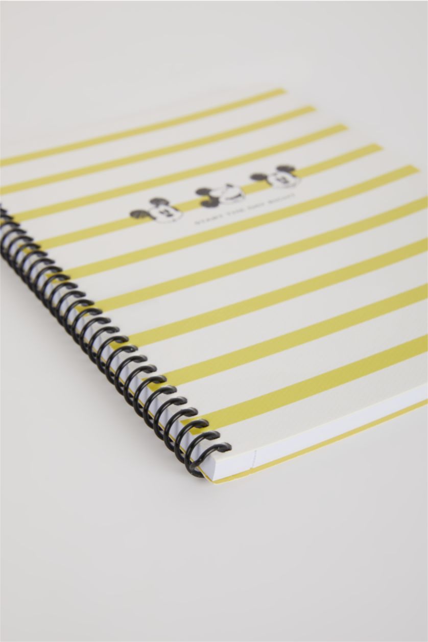 Kadın Açık Sarı Mickey Mouse Desenli Çizgili Spiralli 16,5x22,5 cm Not Defteri