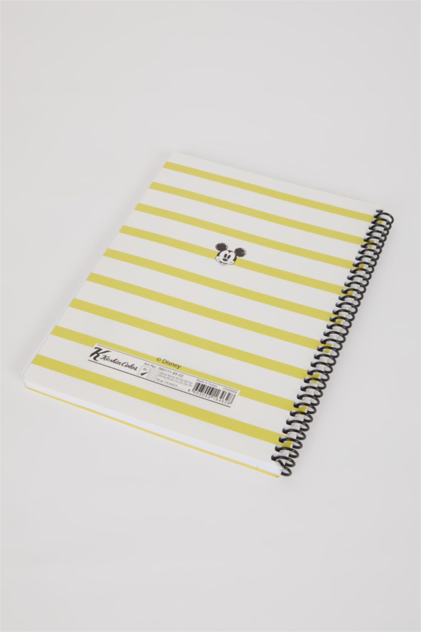 Kadın Açık Sarı Mickey Mouse Desenli Çizgili Spiralli 16,5x22,5 cm Not Defteri