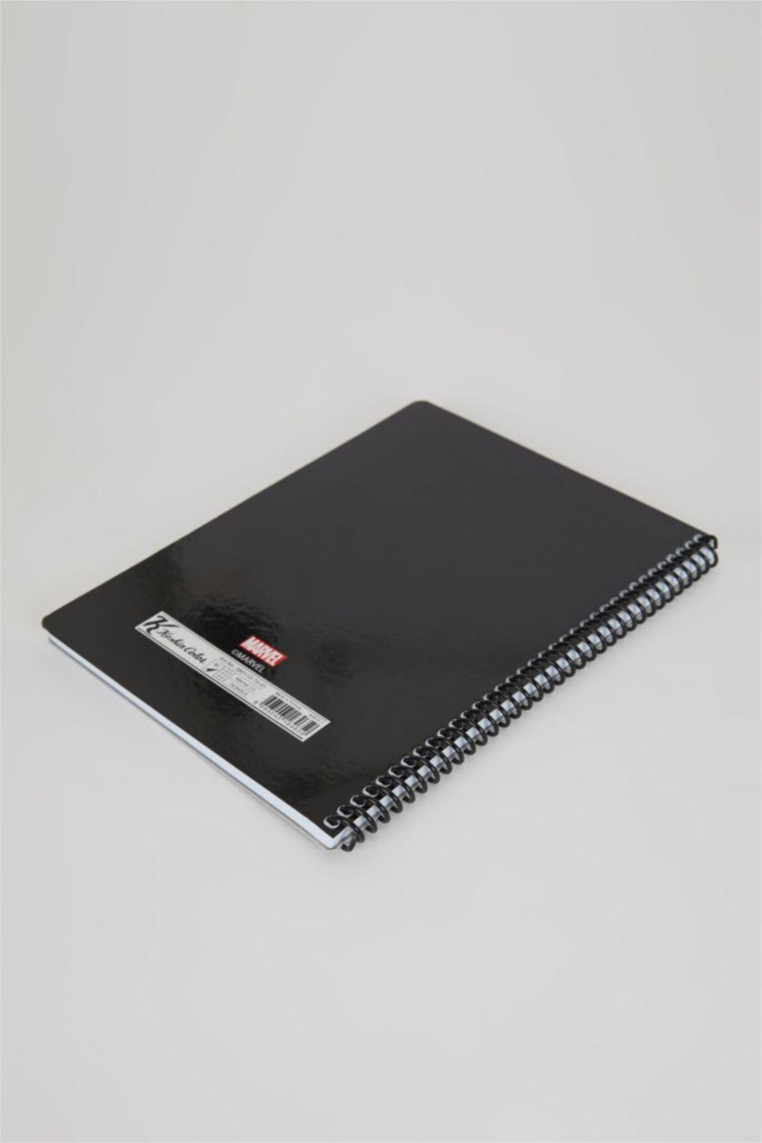 Kadın Siyah Marvel Desenli Kareli Spiralli 16,5x22,5 cm Not Defteri