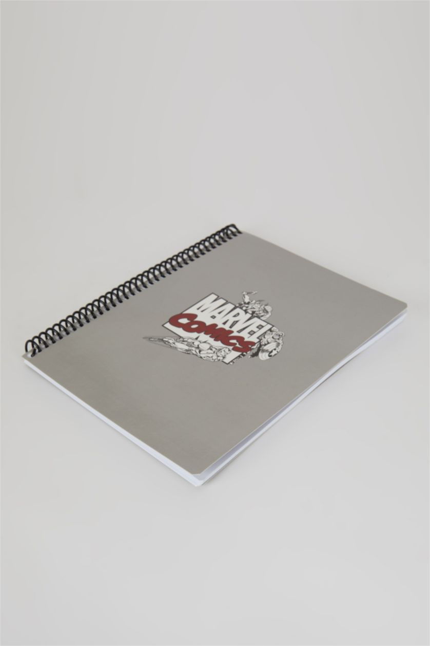 Kadın Gri Marvel Desenli Kareli Spiralli 16,5x22,5 cm Not Defteri