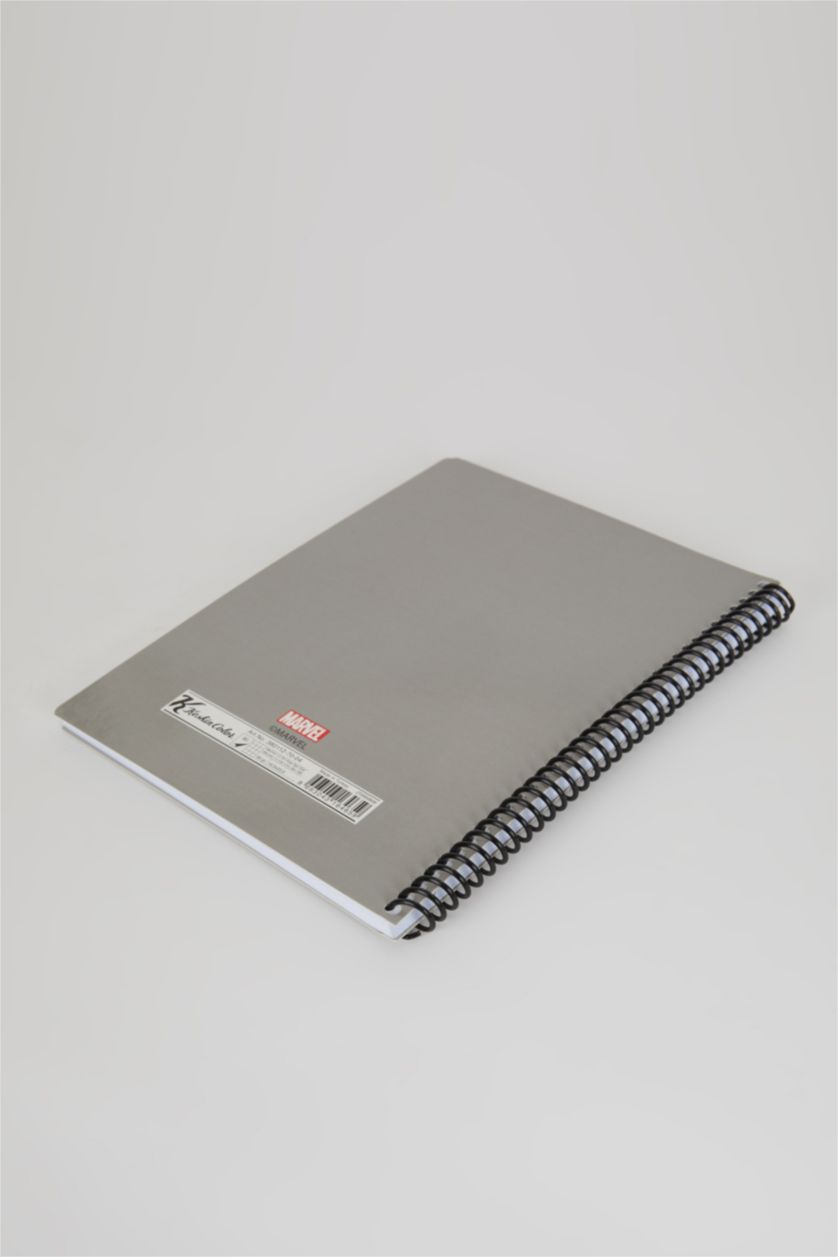 Kadın Gri Marvel Desenli Kareli Spiralli 16,5x22,5 cm Not Defteri