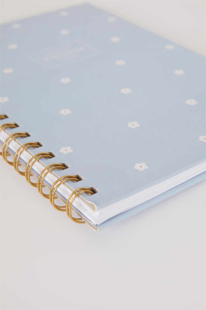 Kadın Açık Mavi Sert Kapaklı Çiçekli Spiralli 2023/2024 Akademik Ajanda