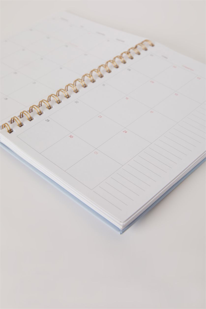 Kadın Açık Mavi Sert Kapaklı Çiçekli Spiralli 2023/2024 Akademik Ajanda