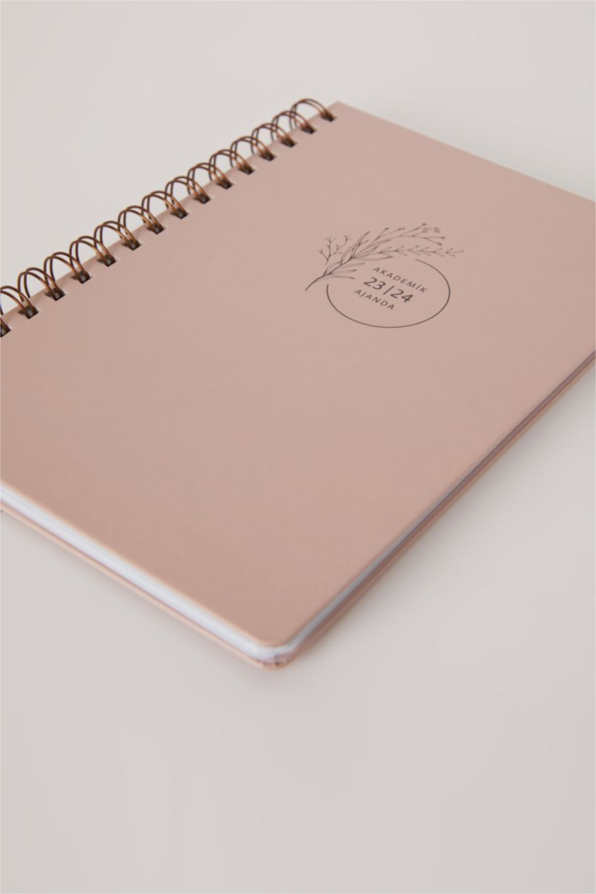 Kadın Pembe Sert Kapaklı Çiçekli Spiralli 2023/2024 Akademik Ajanda