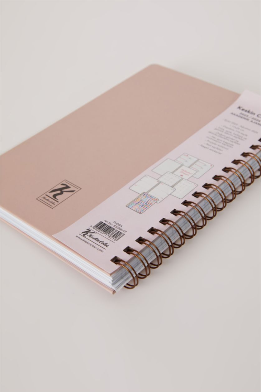 Kadın Pembe Sert Kapaklı Çiçekli Spiralli 2023/2024 Akademik Ajanda