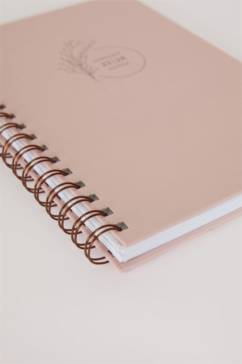 Kadın Pembe Sert Kapaklı Çiçekli Spiralli 2023/2024 Akademik Ajanda