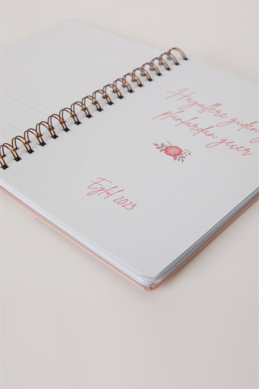 Kadın Pembe Sert Kapaklı Çiçekli Spiralli 2023/2024 Akademik Ajanda