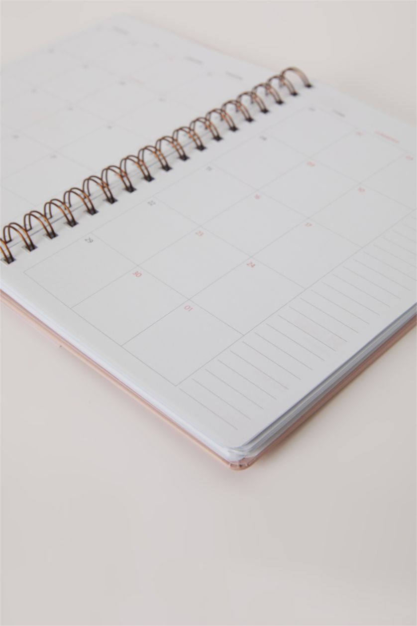 Kadın Pembe Sert Kapaklı Çiçekli Spiralli 2023/2024 Akademik Ajanda