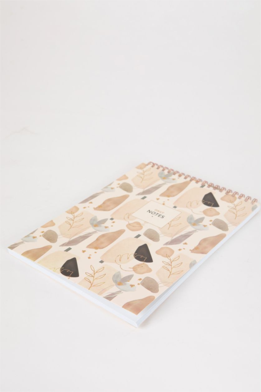 Kadın Ekru Çiçek Desenli Çizgili Dikey Spiralli 17x24 cm Not Defteri