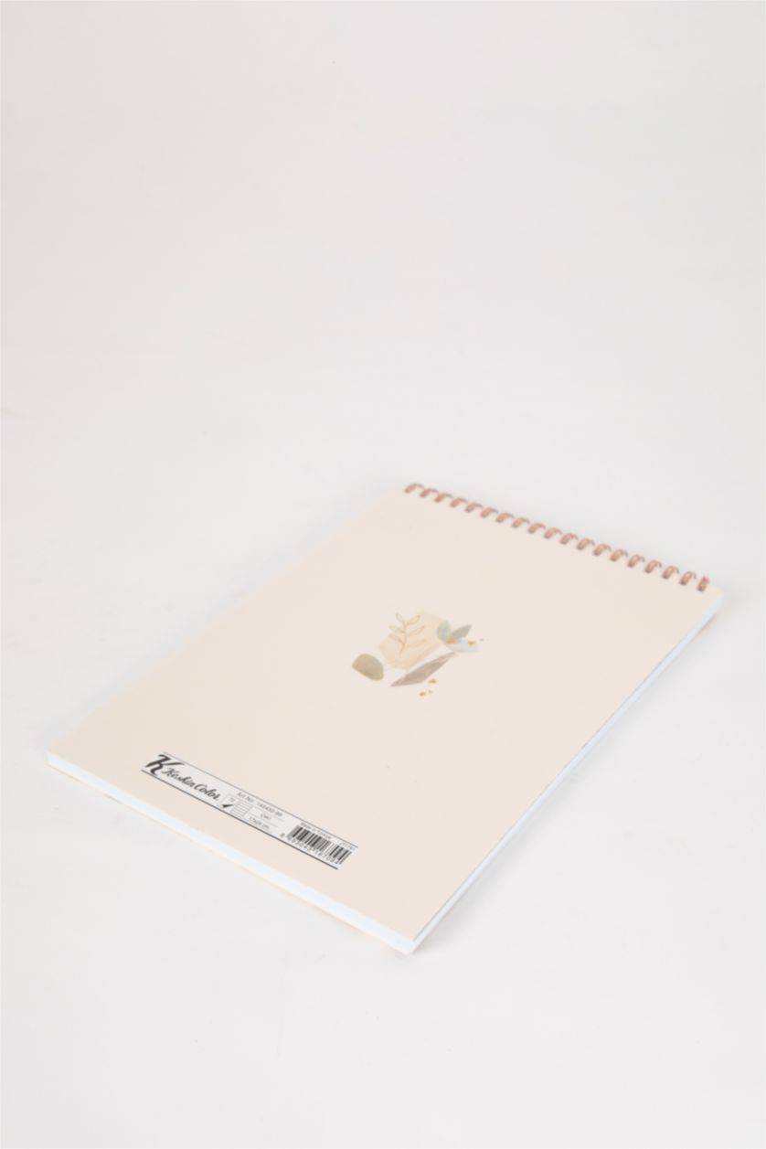 Kadın Ekru Çiçek Desenli Çizgili Dikey Spiralli 17x24 cm Not Defteri