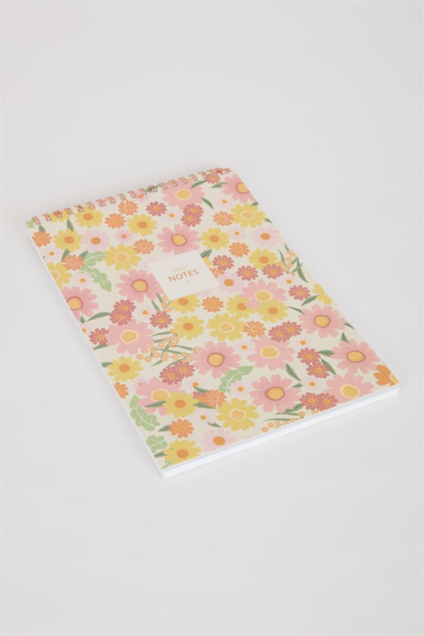 FEMME Açık Sarı Cahier Rayé Vertical à Motif Floral Format A6 - 17X24 Cm