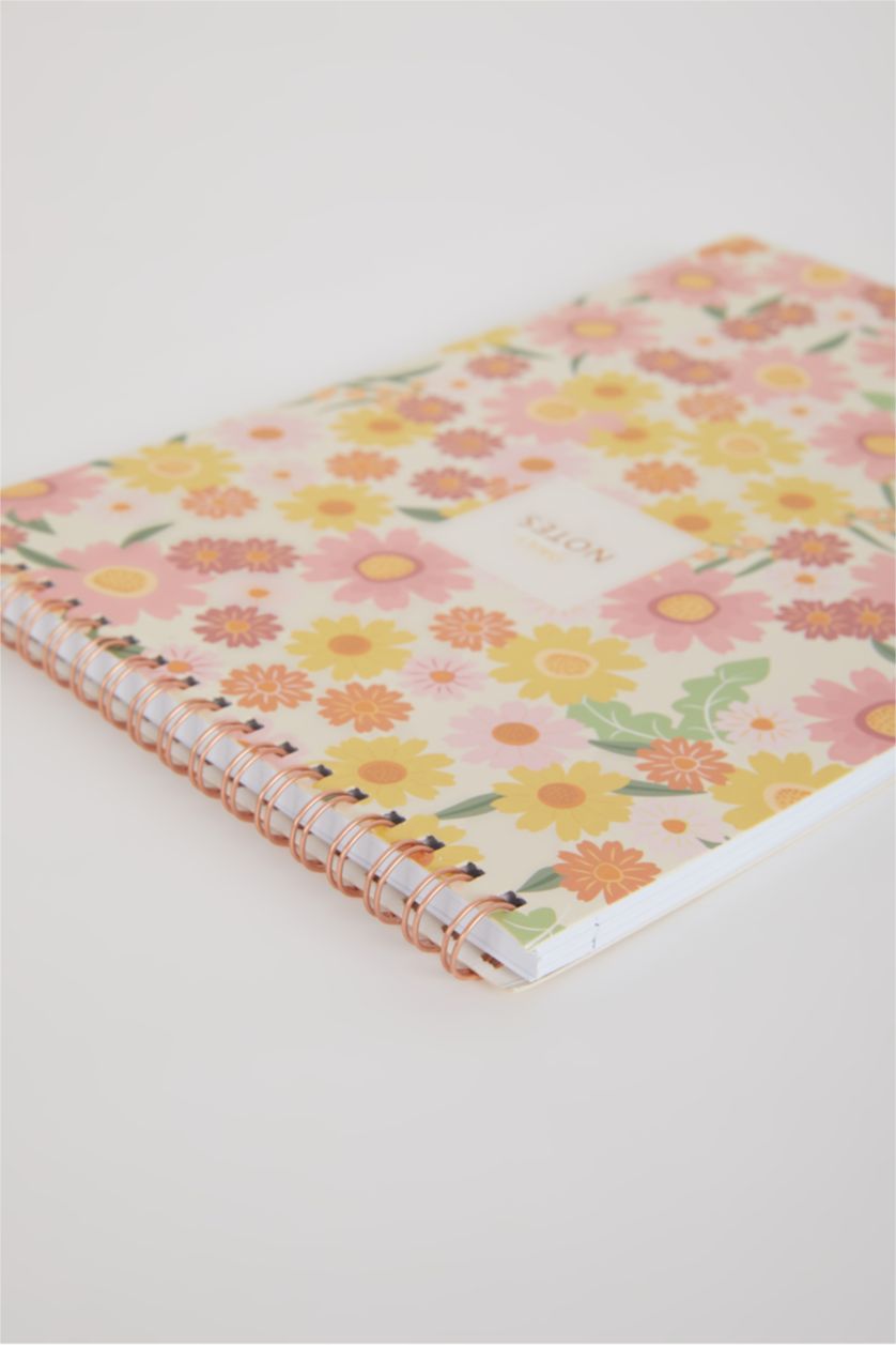 FEMME Açık Sarı Cahier Rayé Vertical à Motif Floral Format A6 - 17X24 Cm