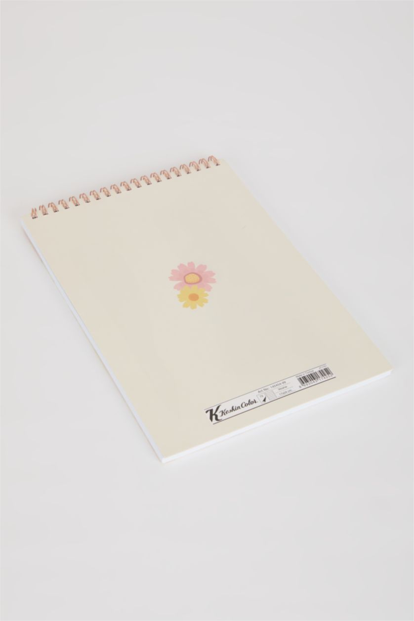 FEMME Açık Sarı Cahier Rayé Vertical à Motif Floral Format A6 - 17X24 Cm