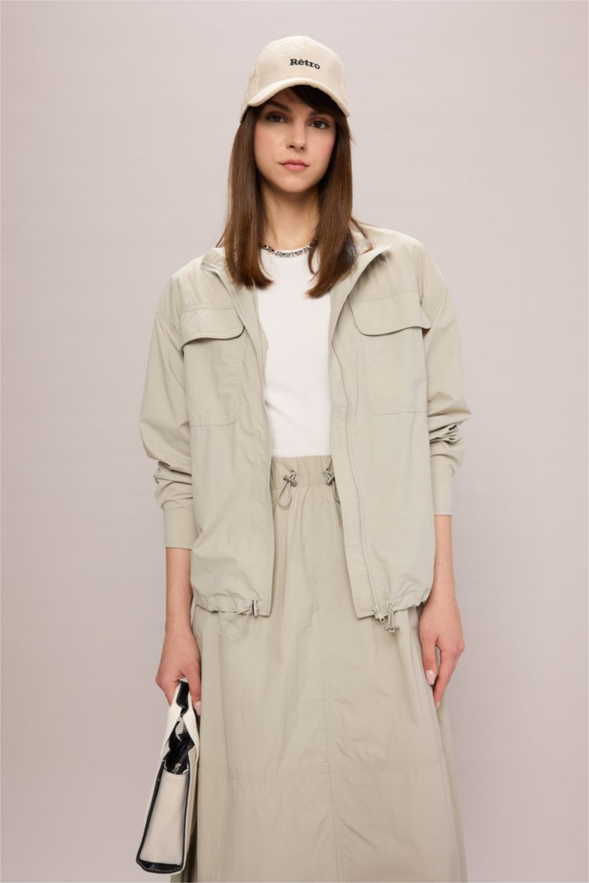 WOMAN Grey Relax Fit Casual Parachute Jacket