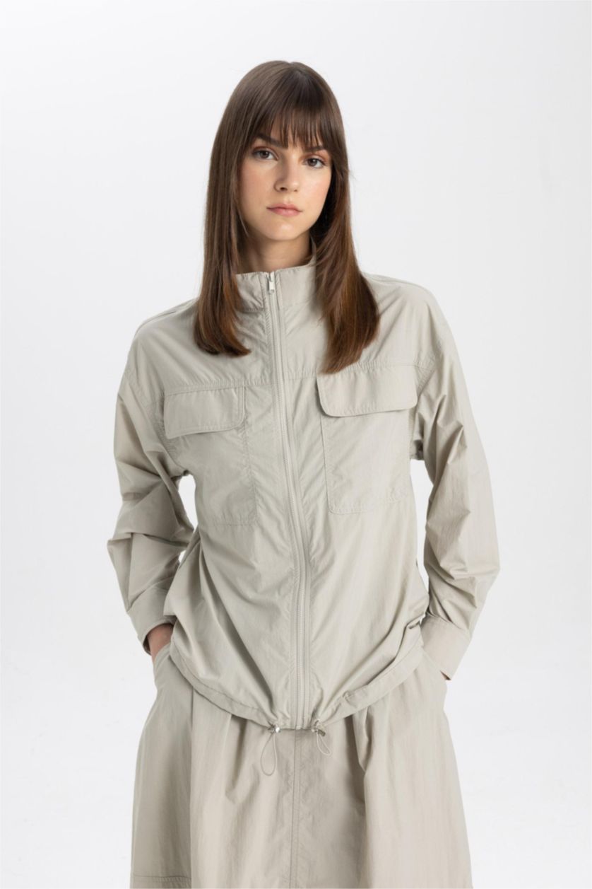 WOMAN Grey Relax Fit Casual Parachute Jacket