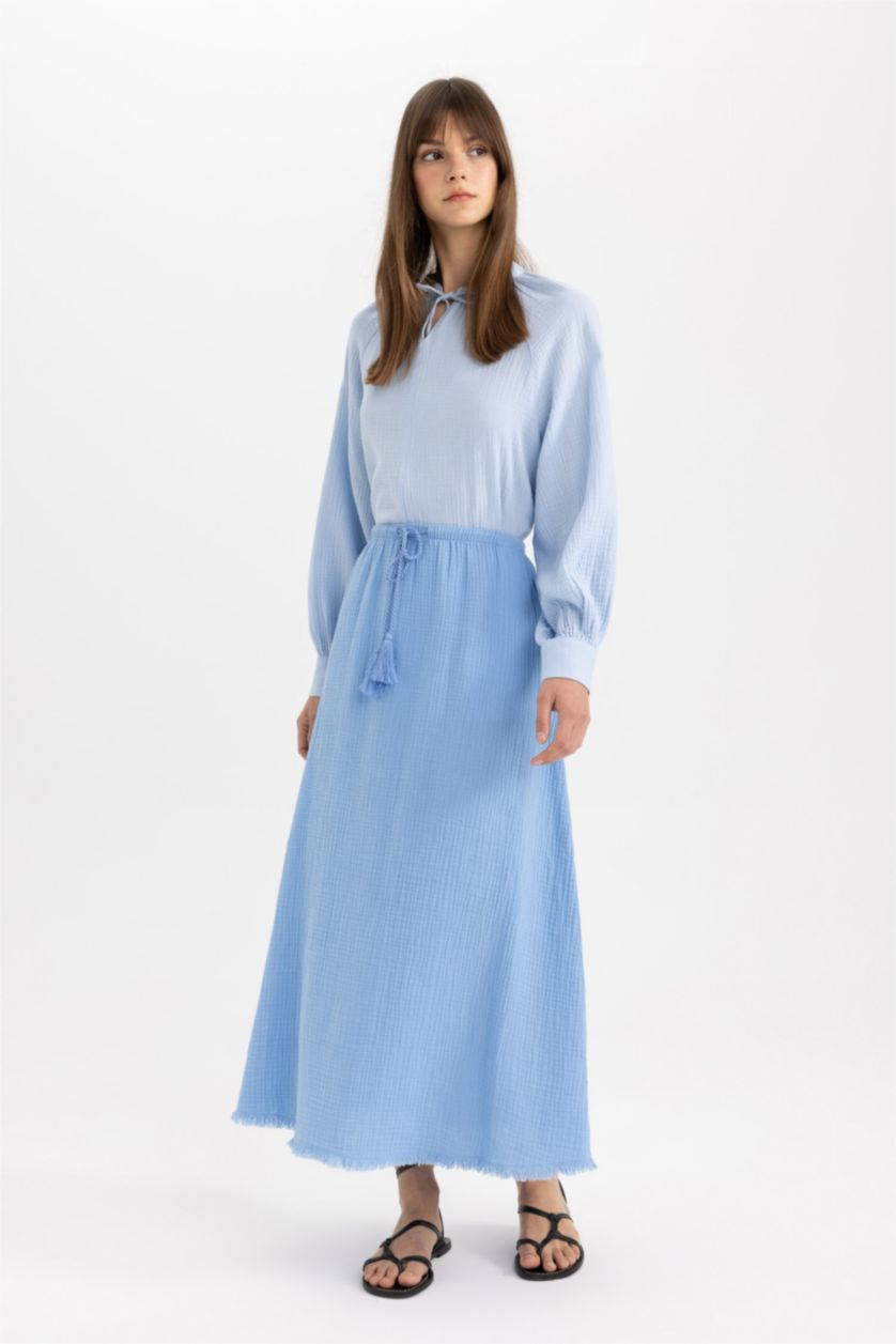 نساء أزرق تنورة طويلة موسلين بقصة A