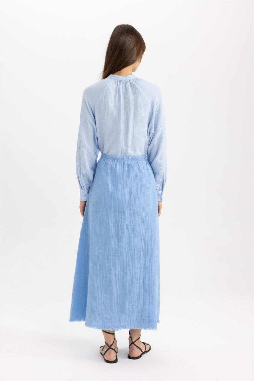 نساء أزرق تنورة طويلة موسلين بقصة A