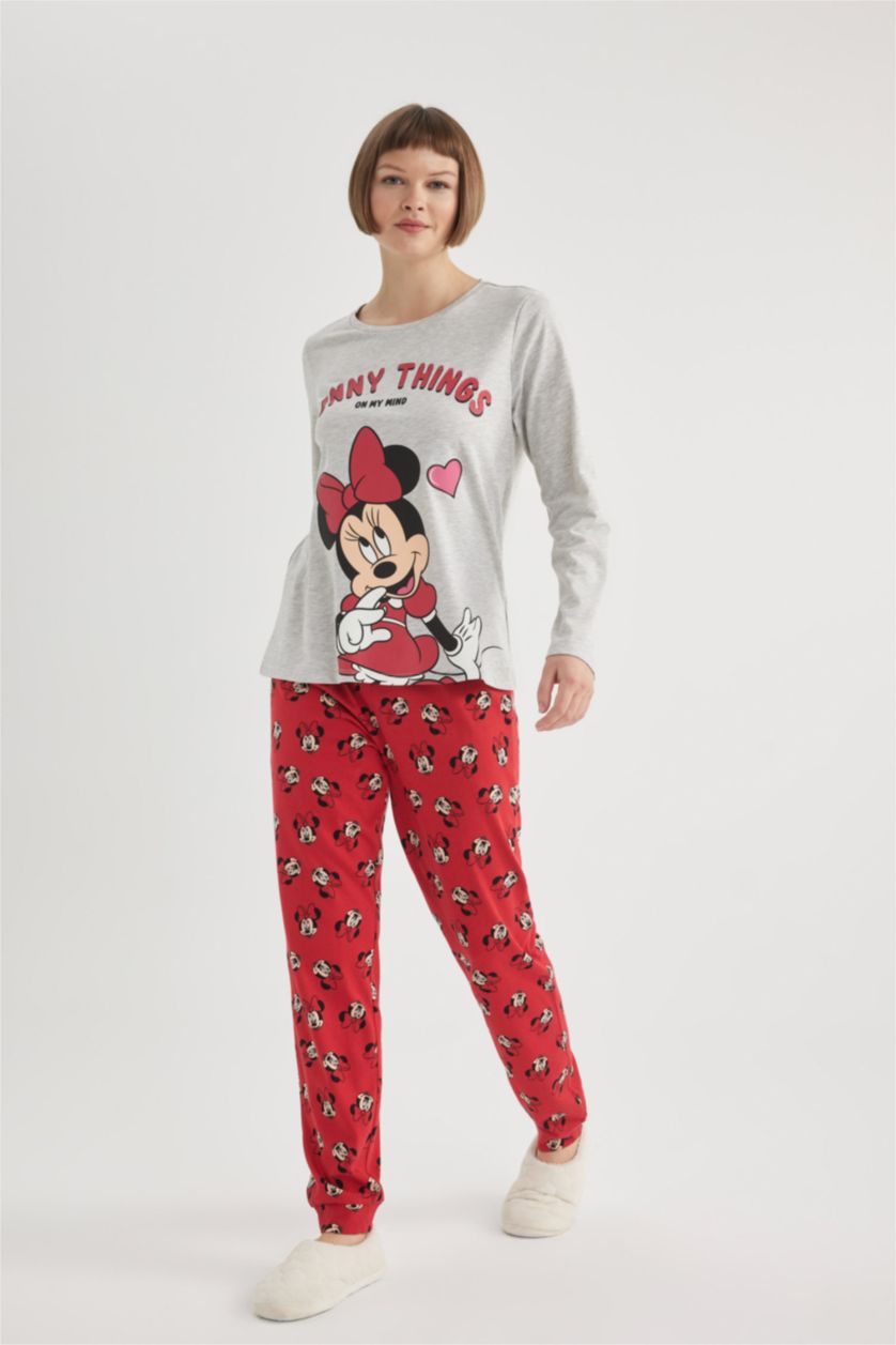 حريمي أحمر طقم بيجاما قصة عادية من ديزني ميكي وميني - قطعتين