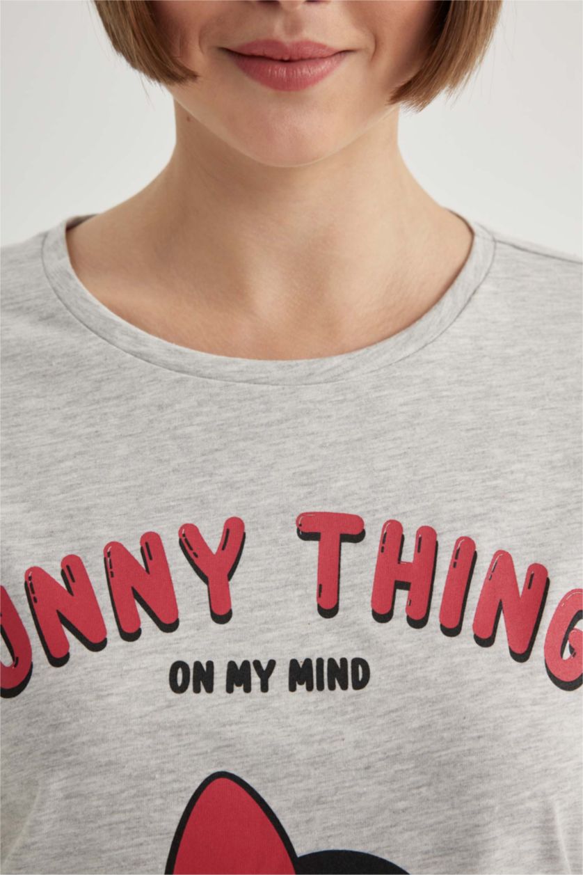 حريمي أحمر طقم بيجاما قصة عادية من ديزني ميكي وميني - قطعتين