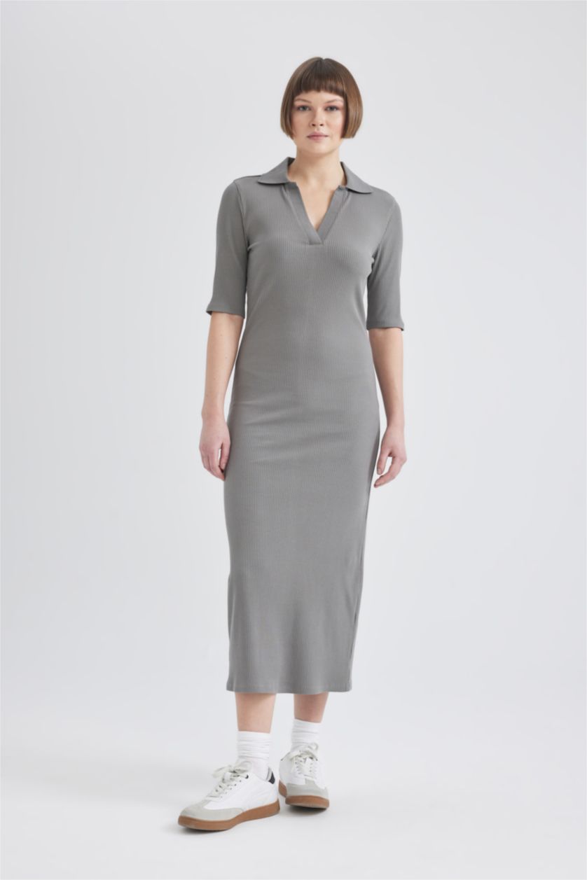 WOMAN Grey Bodycon Polo Neck Ribbed Camisole Midi Dress