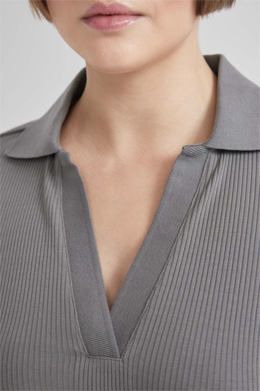 WOMAN Grey Bodycon Polo Neck Ribbed Camisole Midi Dress