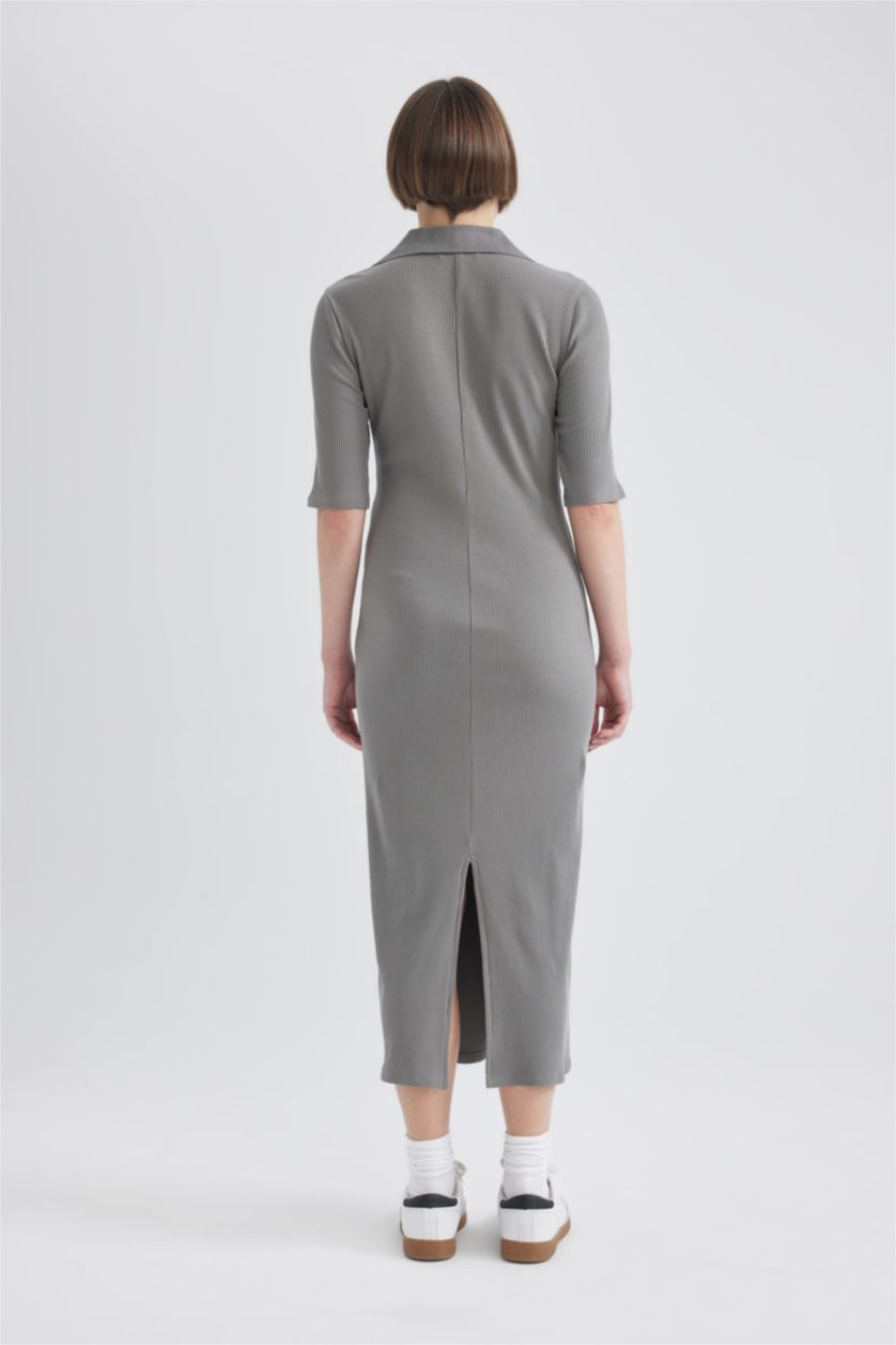 WOMAN Grey Bodycon Polo Neck Ribbed Camisole Midi Dress