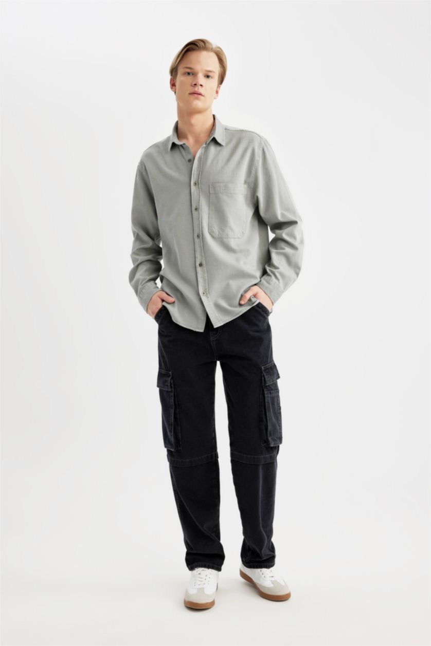 MAN Grey Oversize Fit Cotton Long Sleeve Shirt