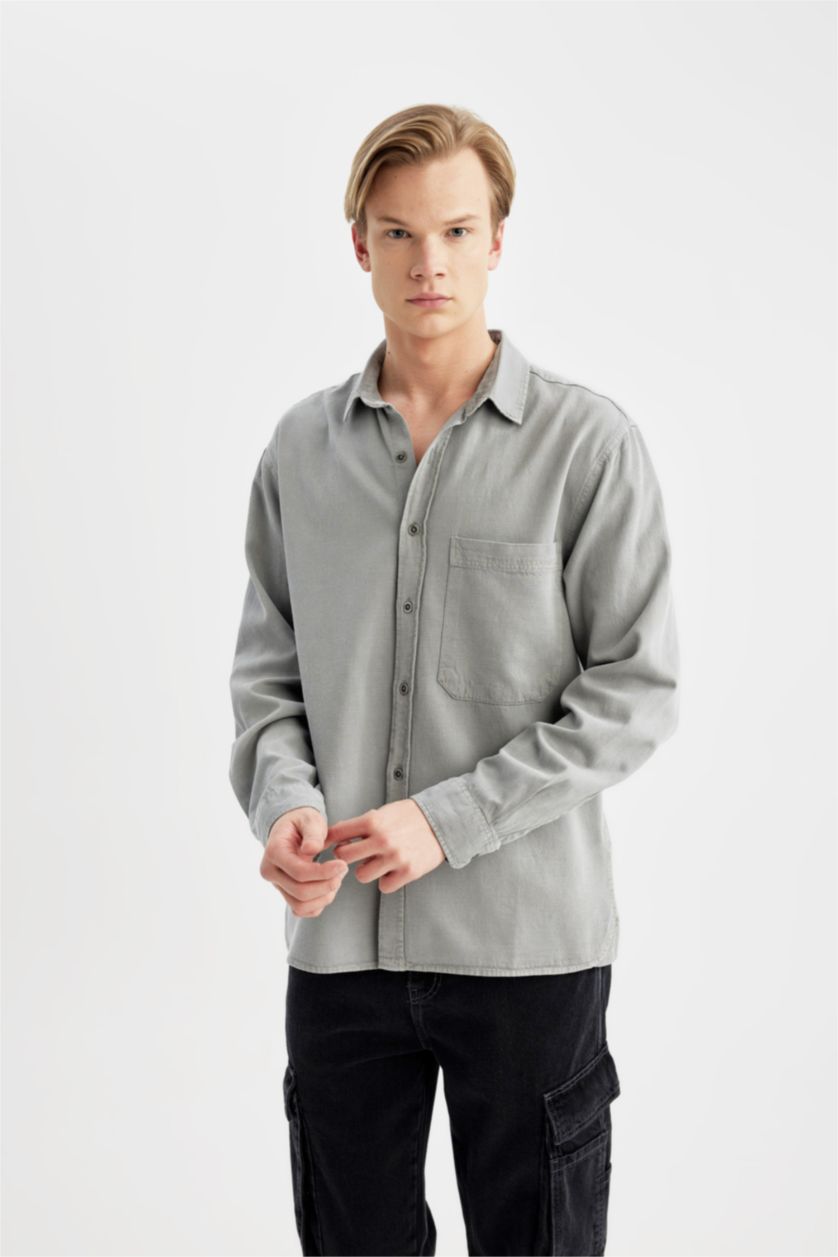 MAN Grey Oversize Fit Cotton Long Sleeve Shirt