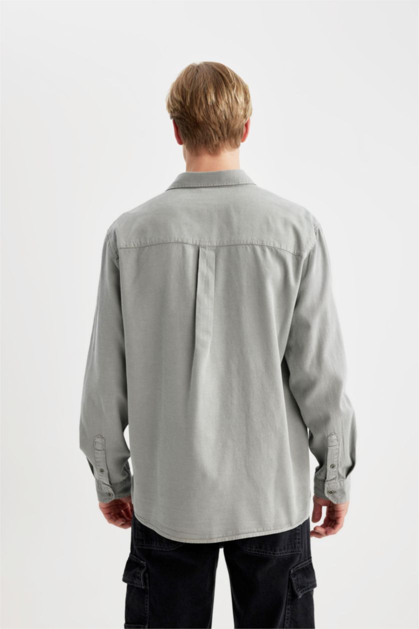 MAN Grey Oversize Fit Cotton Long Sleeve Shirt