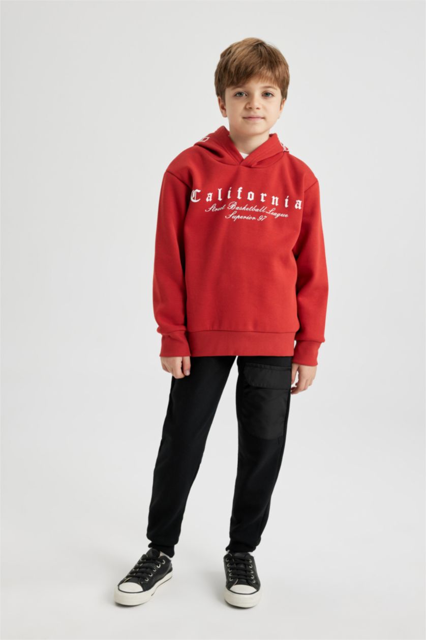 Young Boys - Teen Boys Dark Orange Boy Hooded Printed Thick Sweatshirt