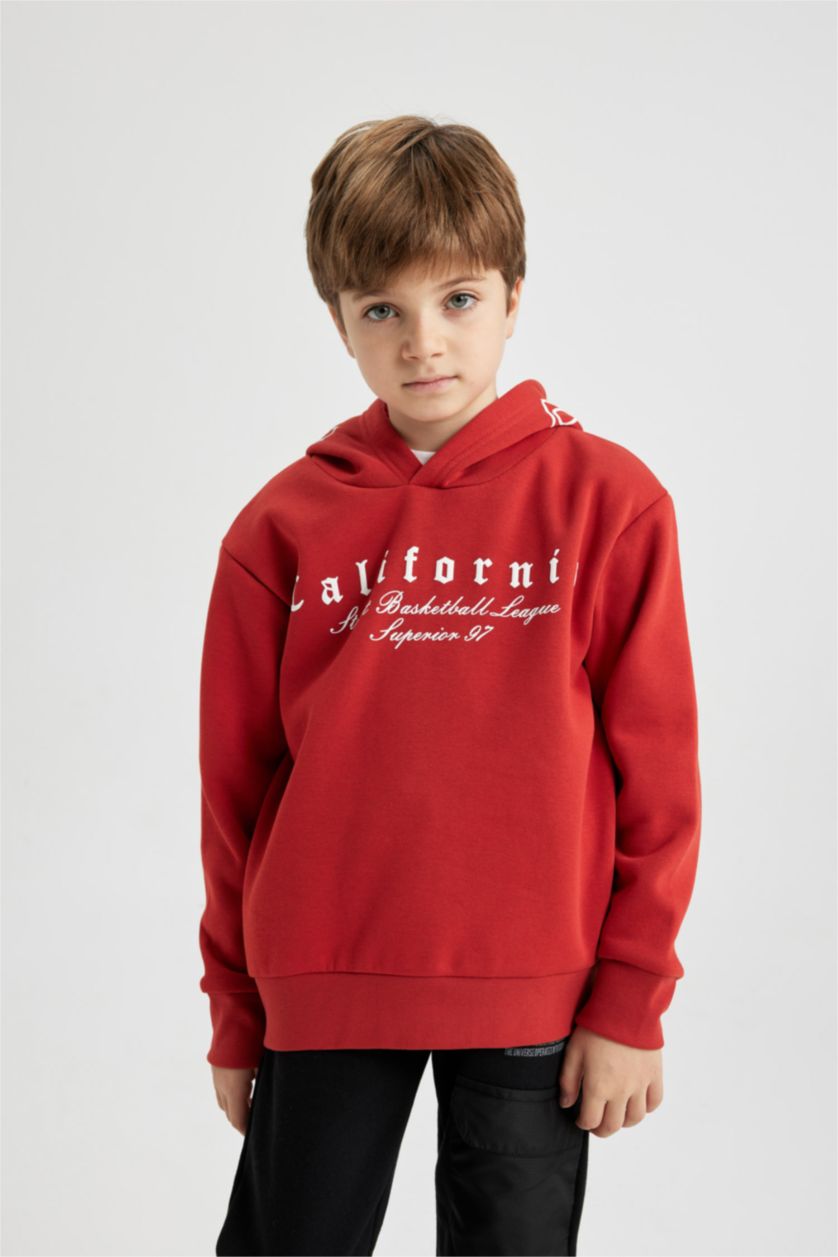 Young Boys - Teen Boys Dark Orange Boy Hooded Printed Thick Sweatshirt
