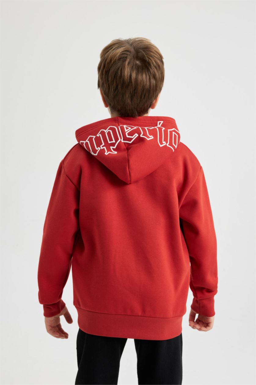 Young Boys - Teen Boys Dark Orange Boy Hooded Printed Thick Sweatshirt