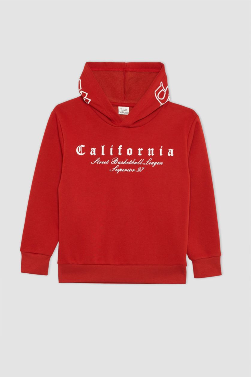 Young Boys - Teen Boys Dark Orange Boy Hooded Printed Thick Sweatshirt