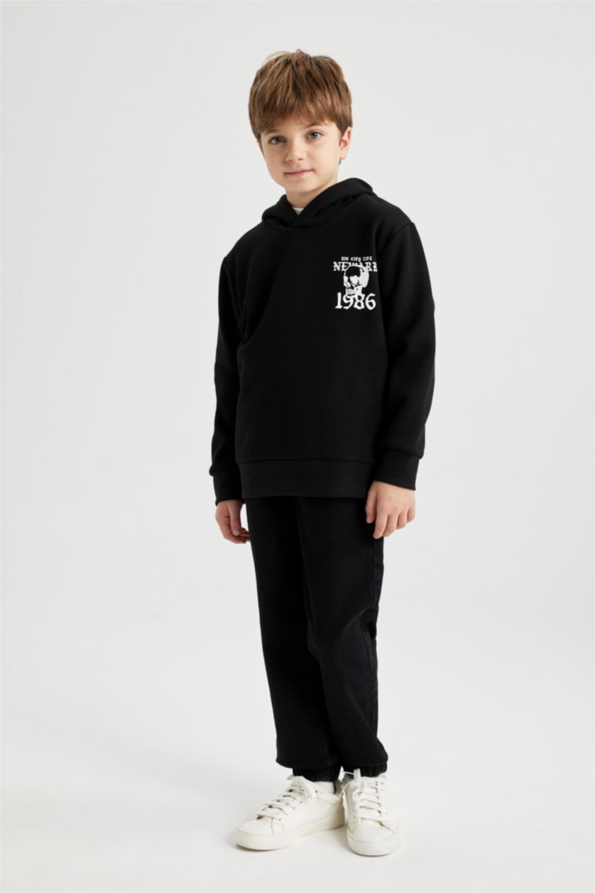 GARÇONS Noir Sweatshirt à Capuche Épais Imprimé Pour Garçon