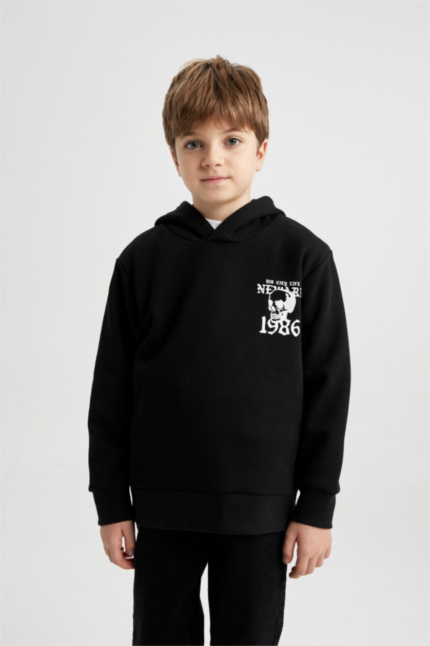 GARÇONS Noir Sweatshirt à Capuche Épais Imprimé Pour Garçon