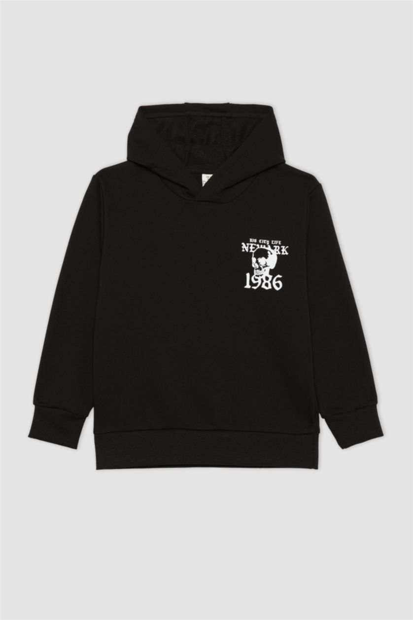 GARÇONS Noir Sweatshirt à Capuche Épais Imprimé Pour Garçon