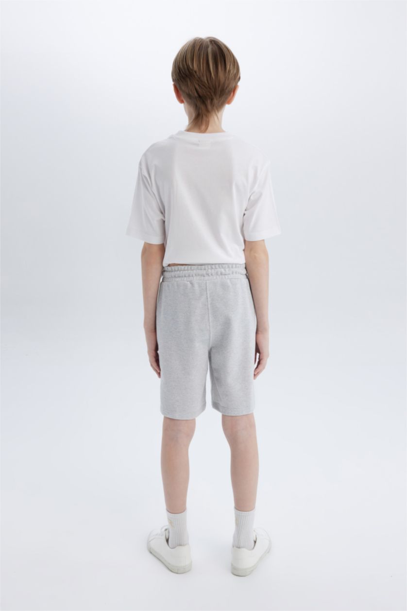 Erkek Çocuk - Genç Erkek Optik Gri Melanj Beli Lastikli Pike Şort Erkek Çocuk