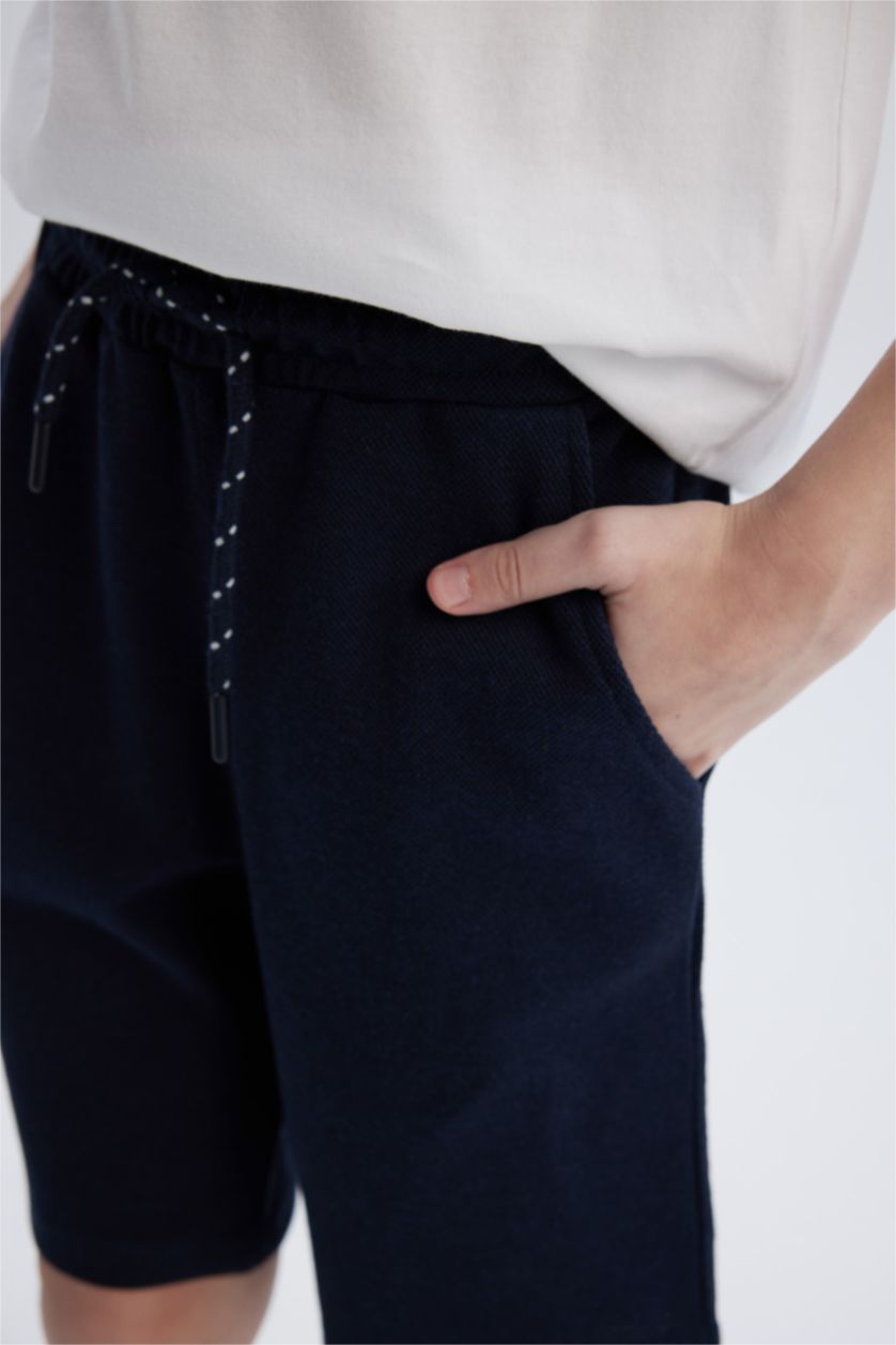 Erkek Çocuk - Genç Erkek Lacivert Beli Lastikli Pike Şort Erkek Çocuk