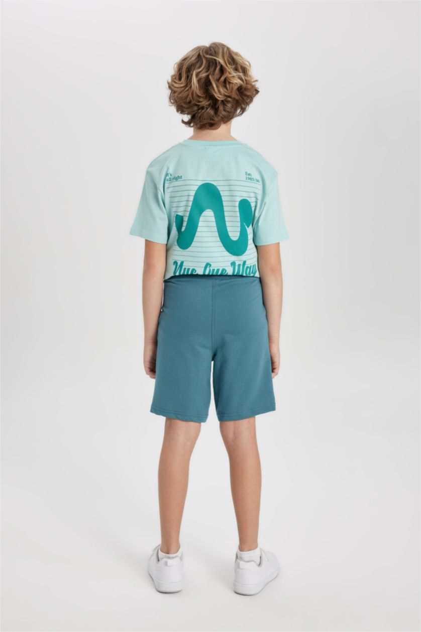 Erkek Çocuk - Genç Erkek Yeşil Erkek Çocuk Basic Düz Bermuda Şort