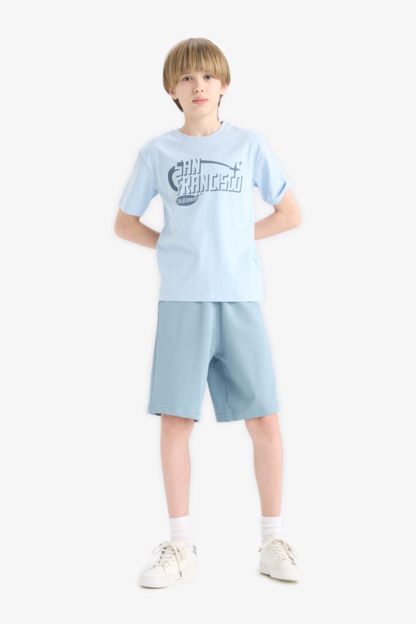 أولاد أزرق Boy Regular Fit Sweatshirt Fabric Shorts
