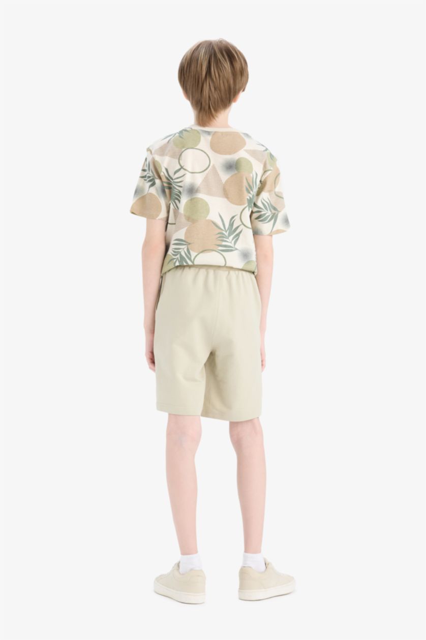 Erkek Çocuk - Genç Erkek Açık Haki Beli Lastikli Basic Düz Şort Erkek Çocuk