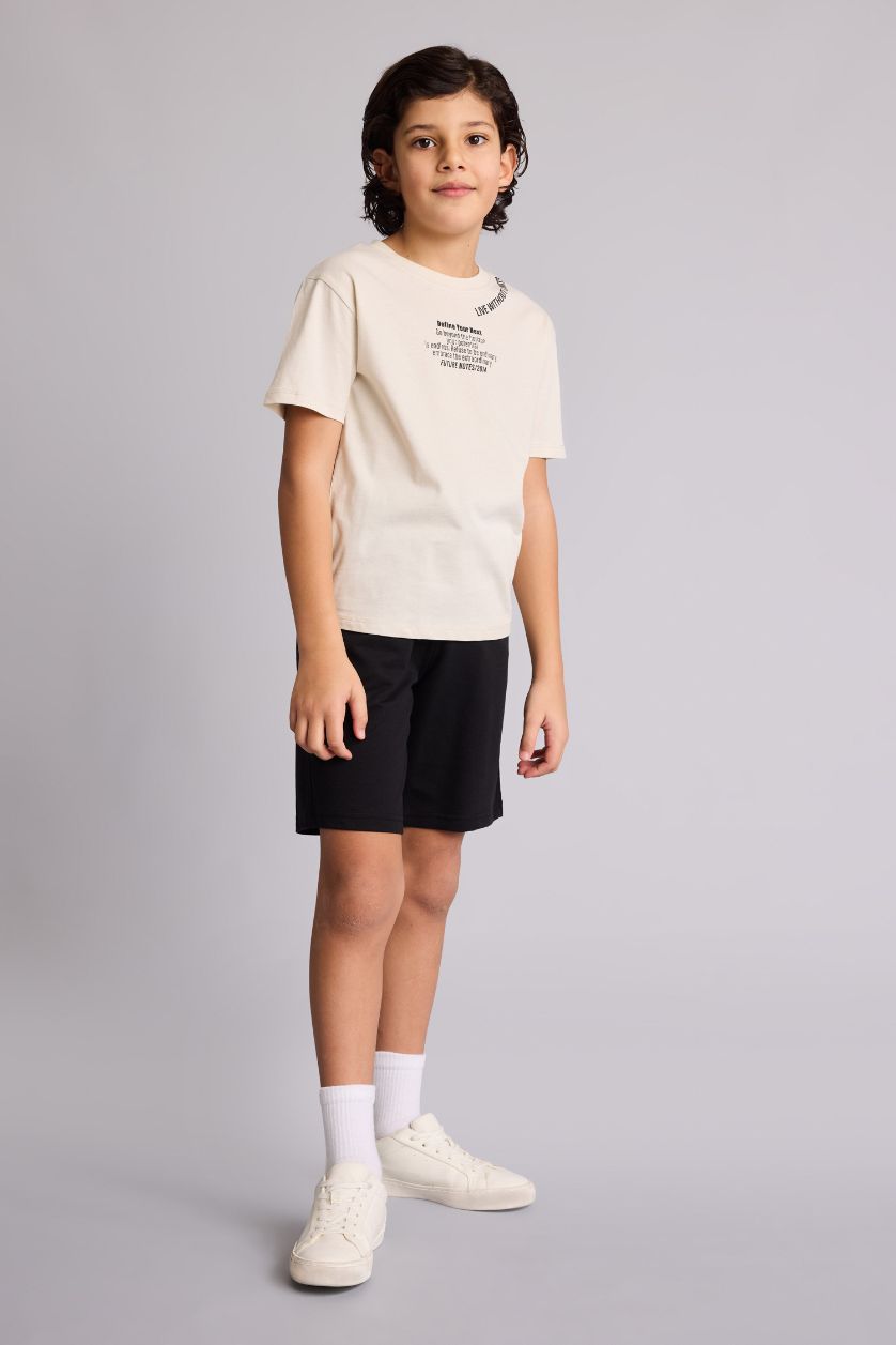 Erkek Çocuk - Genç Erkek Siyah Regular Fıt Sweatshirt Kumaşı Şort Erkek Çocuk