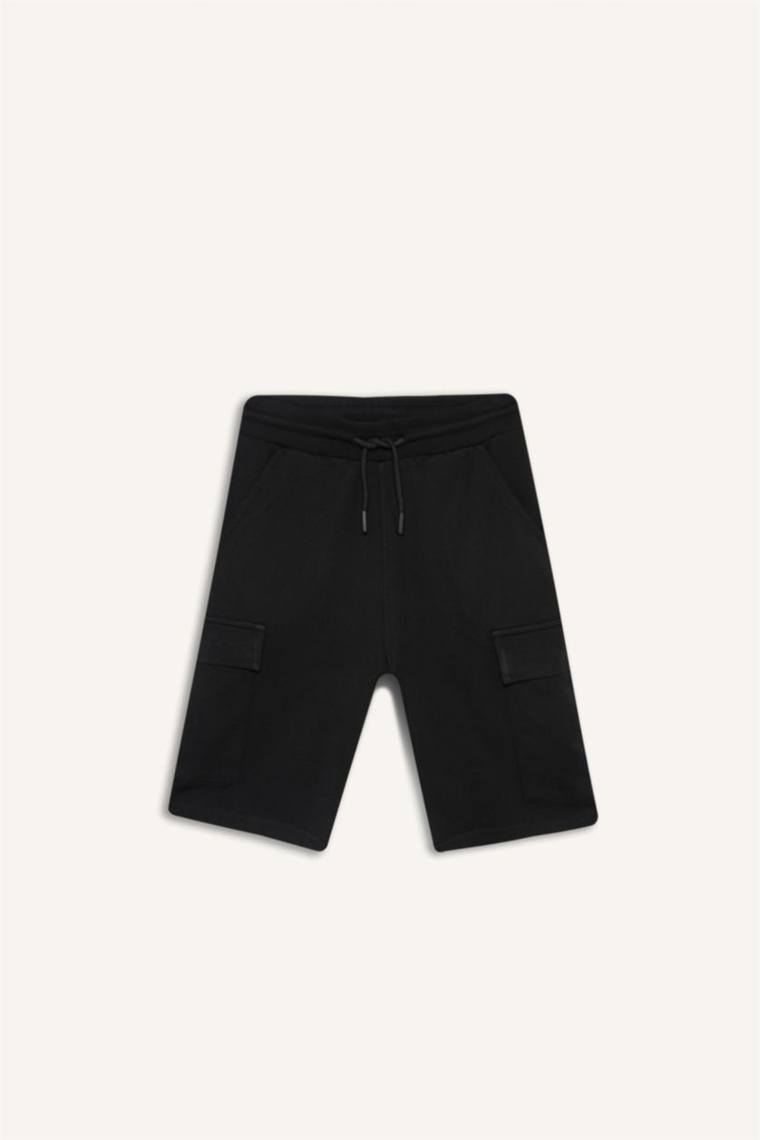 BOYS & TEENS Black Boy Regular Fit Sweatshirt Fabric Shorts
