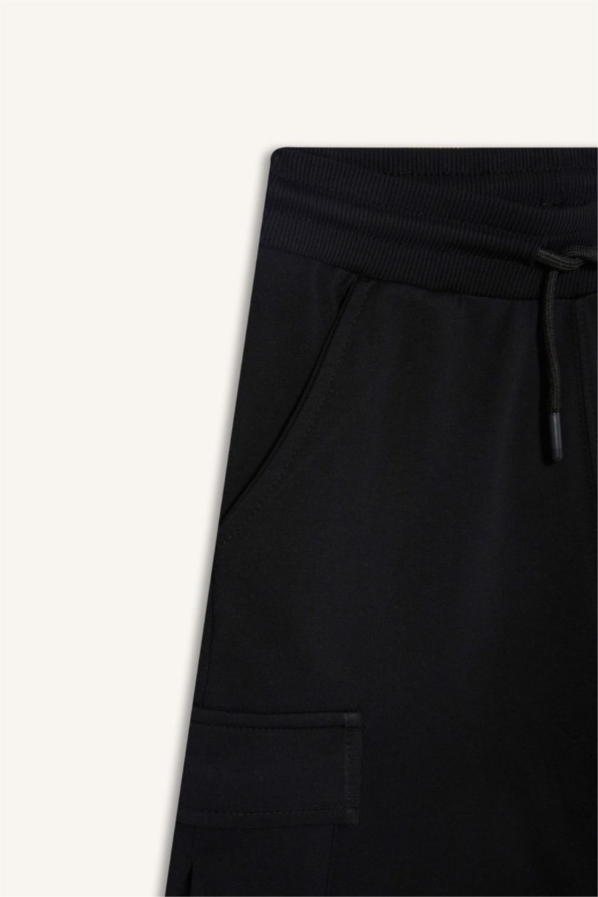 BOYS & TEENS Black Boy Regular Fit Sweatshirt Fabric Shorts