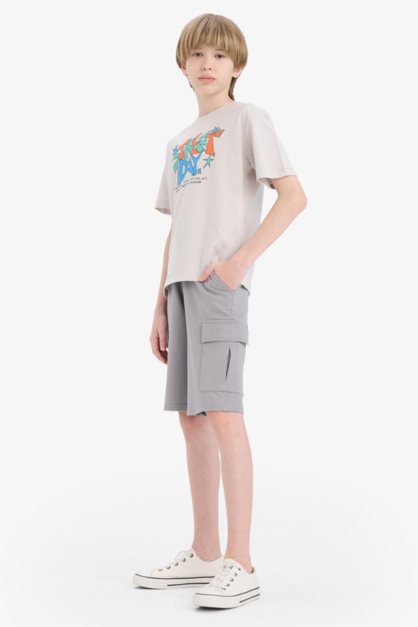 BOYS & TEENS Grey Boy Elastic Waist Cargo Shorts